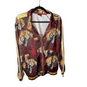 Vintage‎ G Unit Tiger Print Track Jacket Gold Stripe Burgundy Red Animal Print